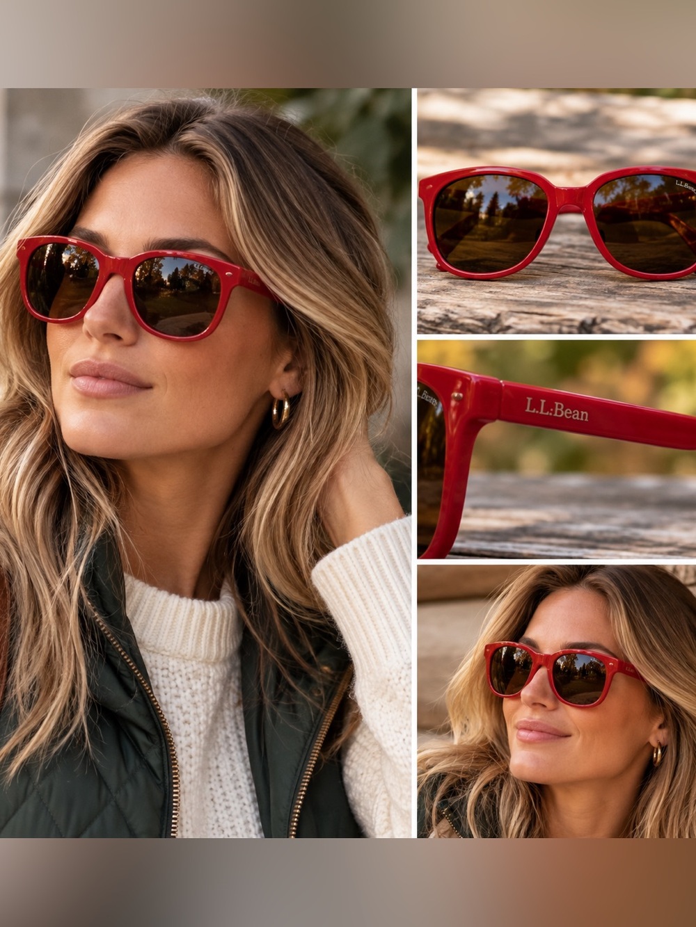 Vintage L.L.Bean Bolle Acrylex Red Sunglasses Brown Lens Retro 80s 90s
